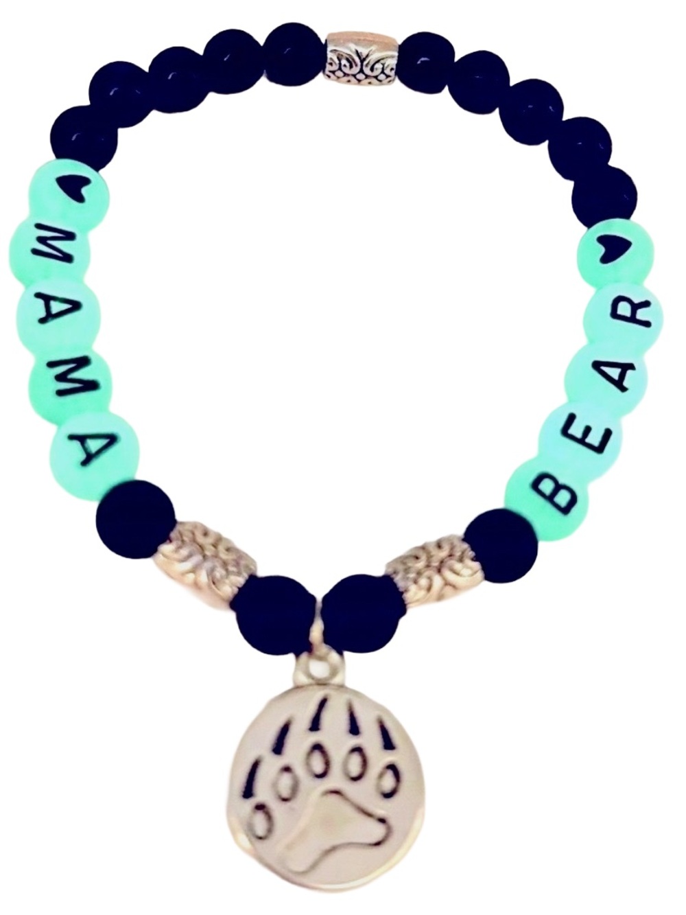 Handmade Glow-in-the-Dark “Mama Bear” Bracelet with Natural Tiger Eye Stones